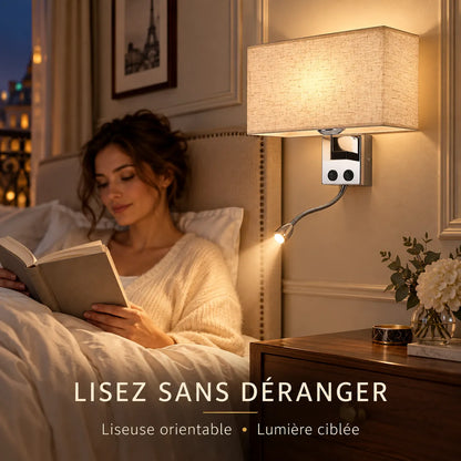Applique Murale ShineSoul | Lampe murale en tissu E27 avec interrupteur, chambre et bureau