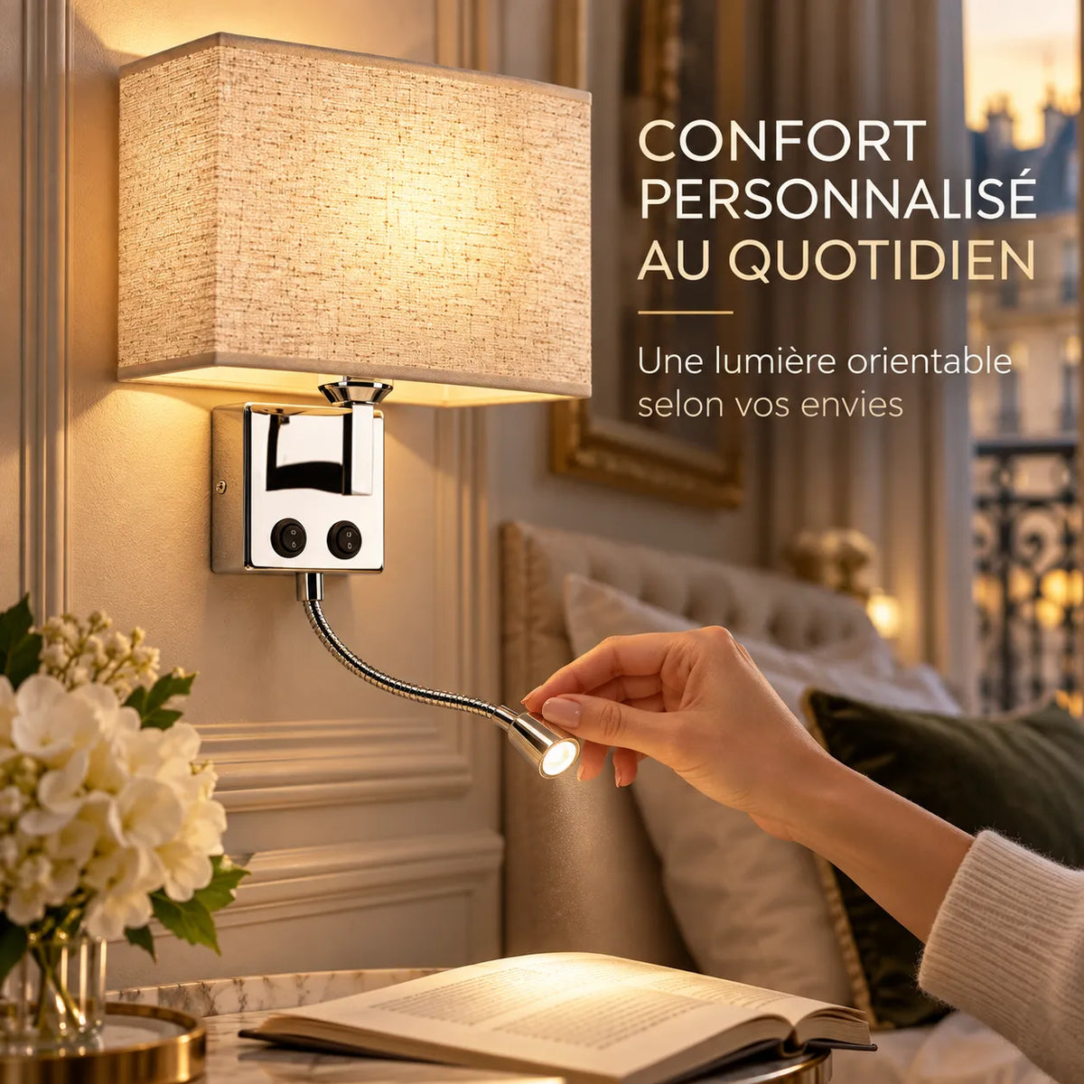 Applique Murale ShineSoul | Lampe murale en tissu E27 avec interrupteur, chambre et bureau