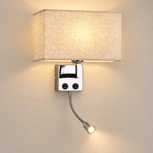 Applique Murale ShineSoul | Lampe murale en tissu E27 avec interrupteur, chambre et bureau