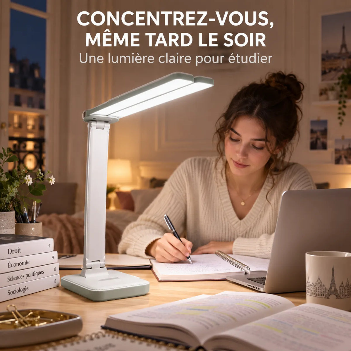 Lampe de Bureau | Lampe de chevet USB tactile, 3 niveaux de luminosité