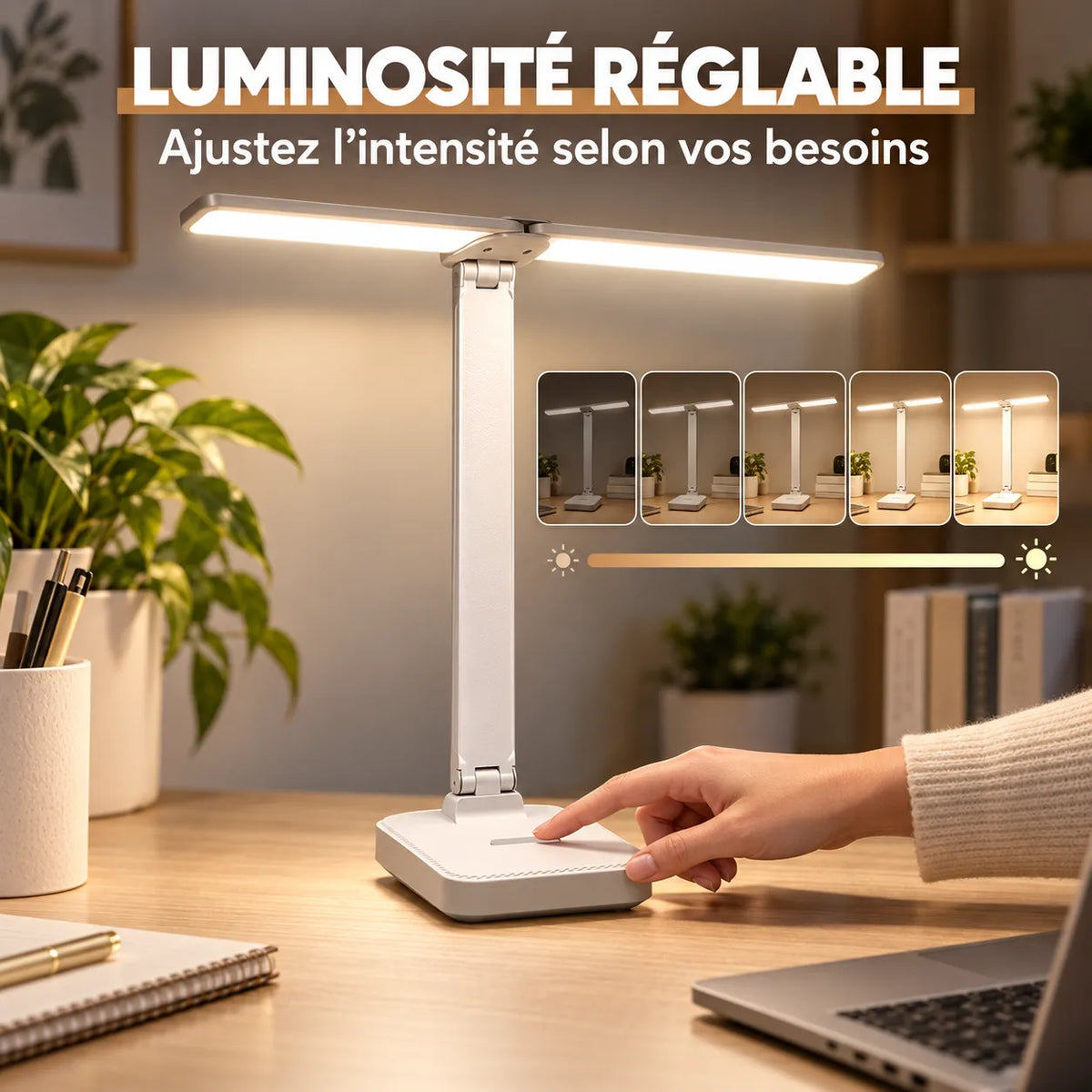 Lampe de Bureau | Lampe de chevet USB tactile, 3 niveaux de luminosité