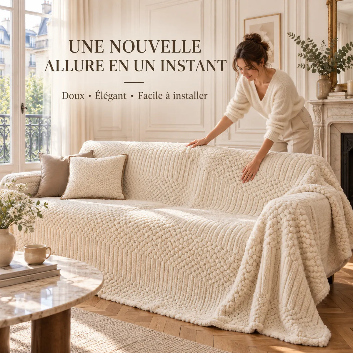 Housse de canapé bohème | Couvre canapé épais en polaire jacquard