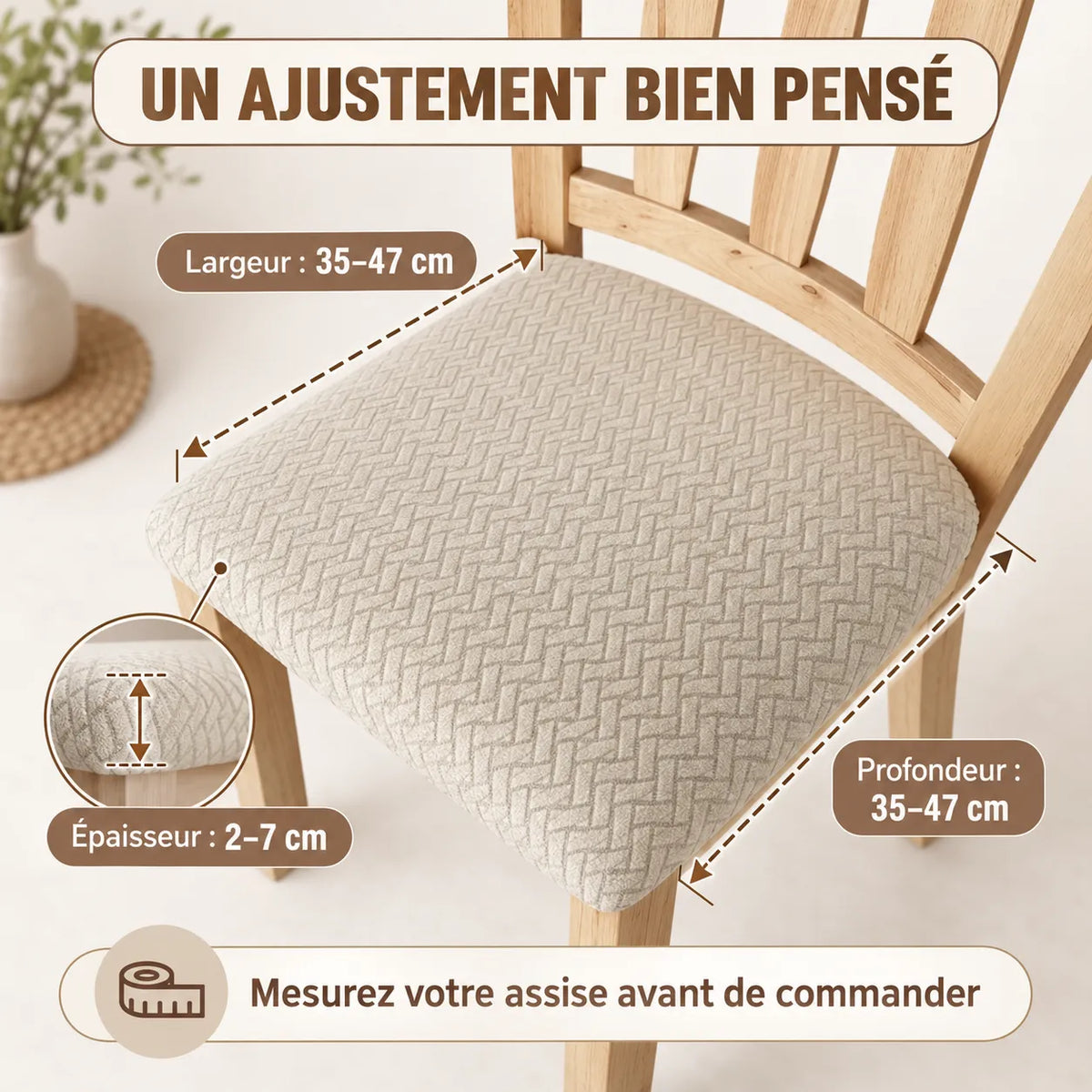 Housse de chaise épaissie | Protection de coussin extensible en jacquard
