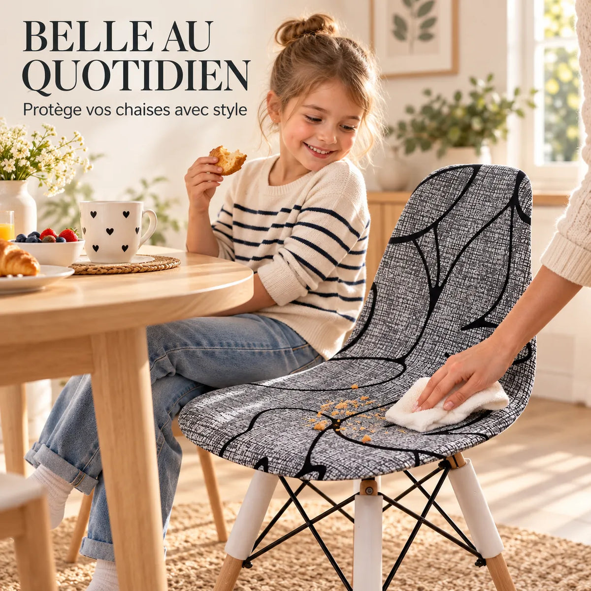 Housse de chaise coquille | Extensible, imprimée et amovible