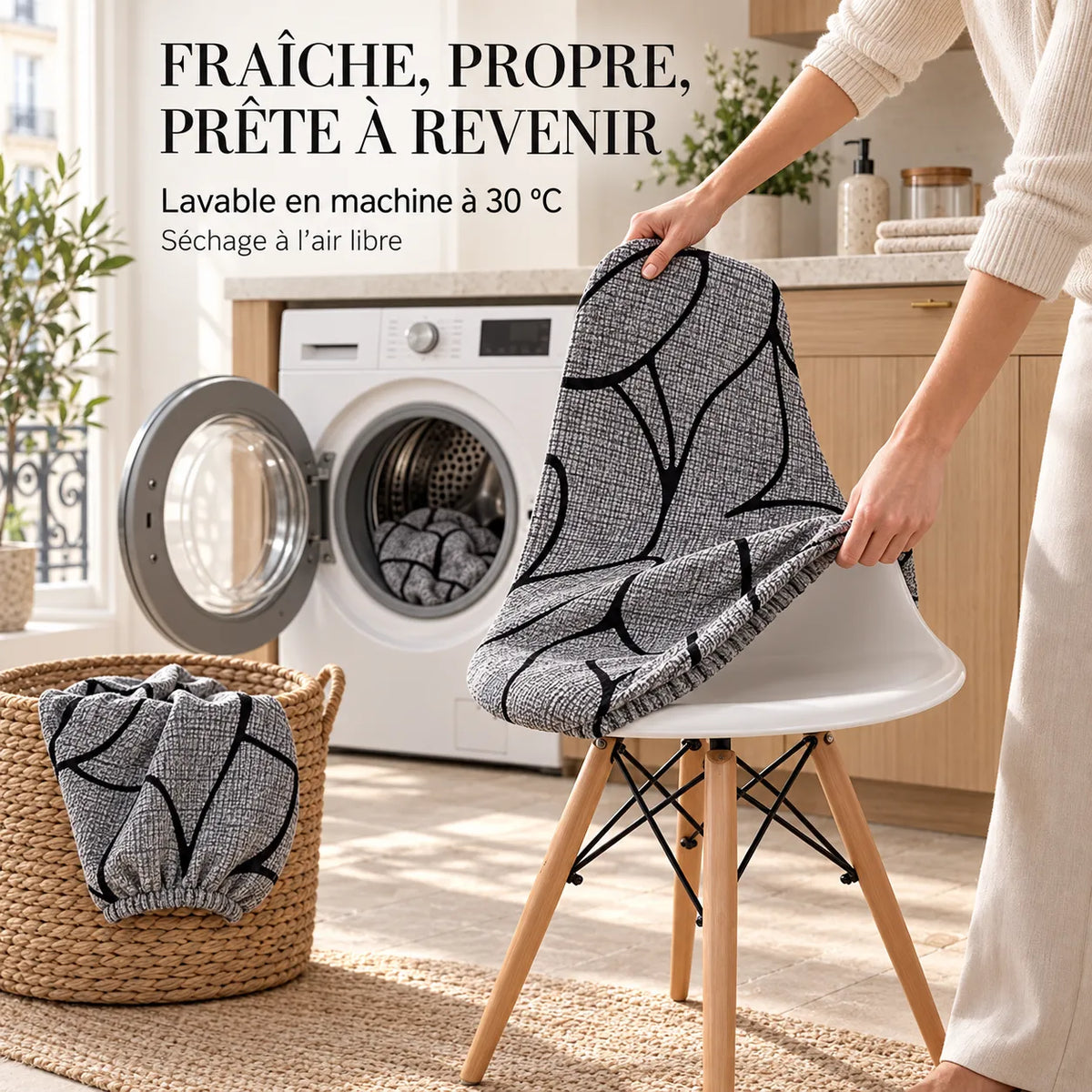 Housse de chaise coquille | Extensible, imprimée et amovible