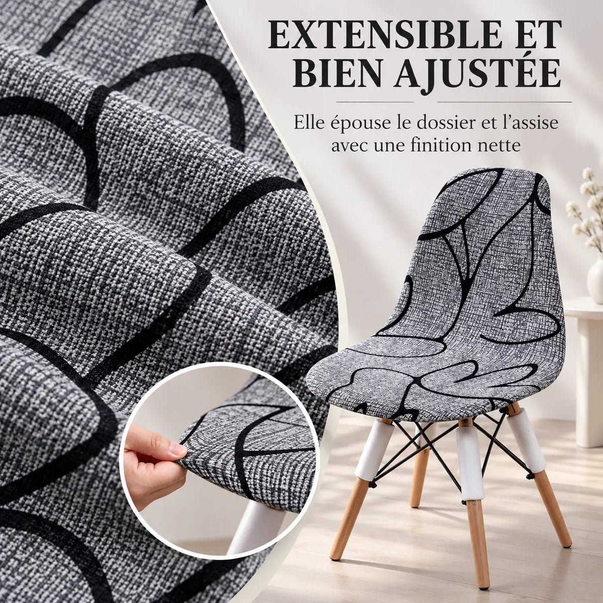 Housse de chaise coquille | Extensible, imprimée et amovible