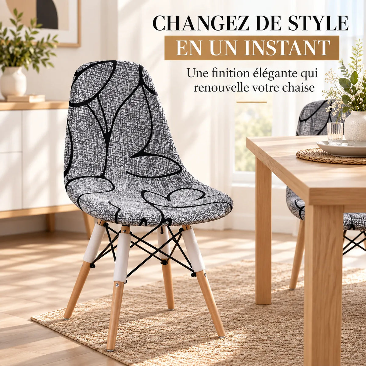 Housse de chaise coquille | Extensible, imprimée et amovible