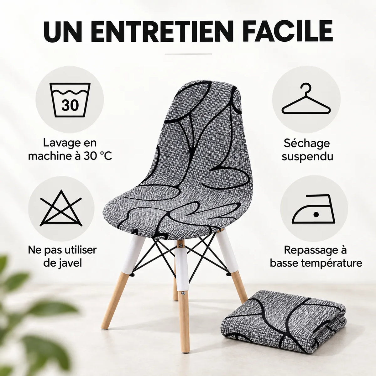 Housse de chaise coquille | Extensible, imprimée et amovible