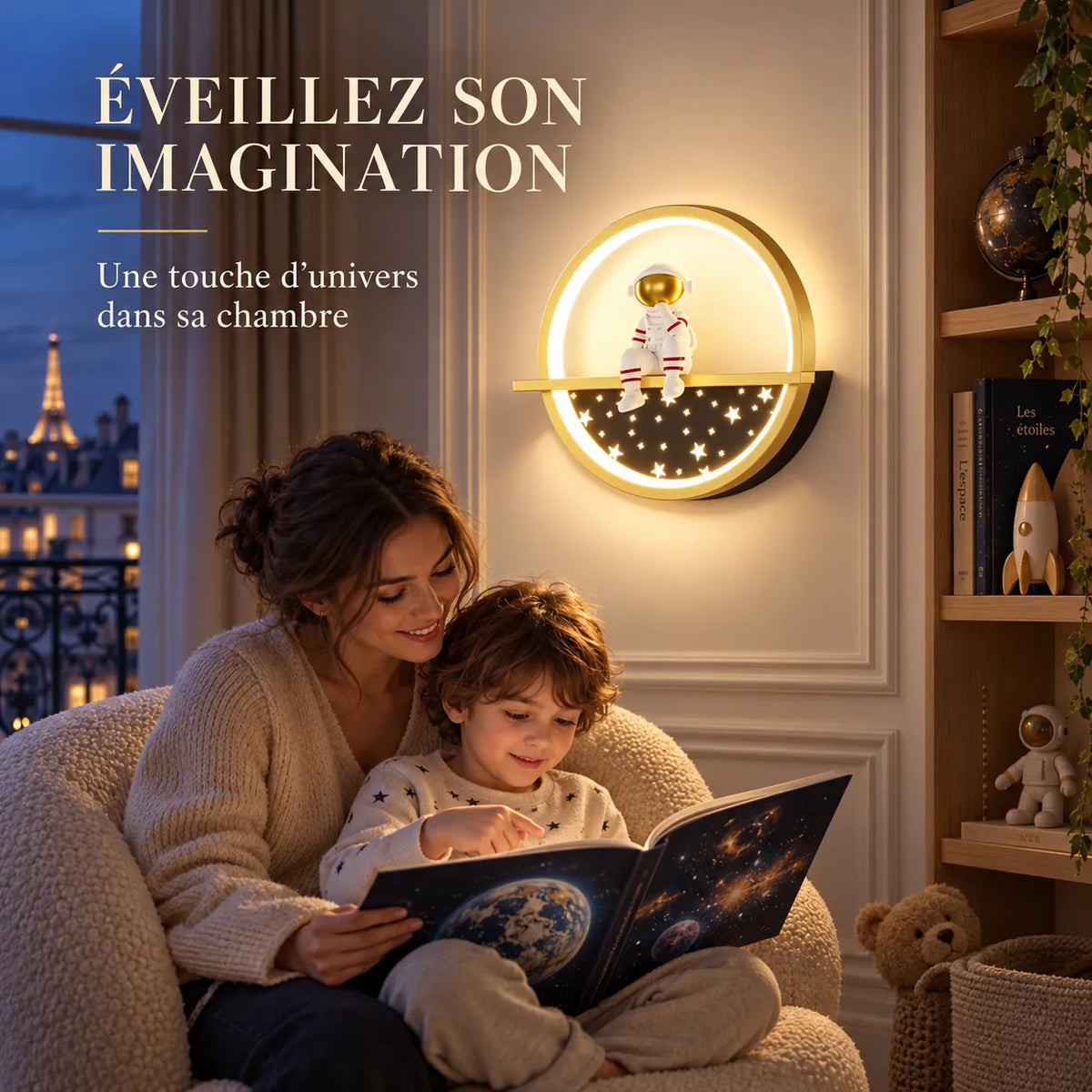 Applique murale chambre enfant | Lampe astronaute à lumière tricolore