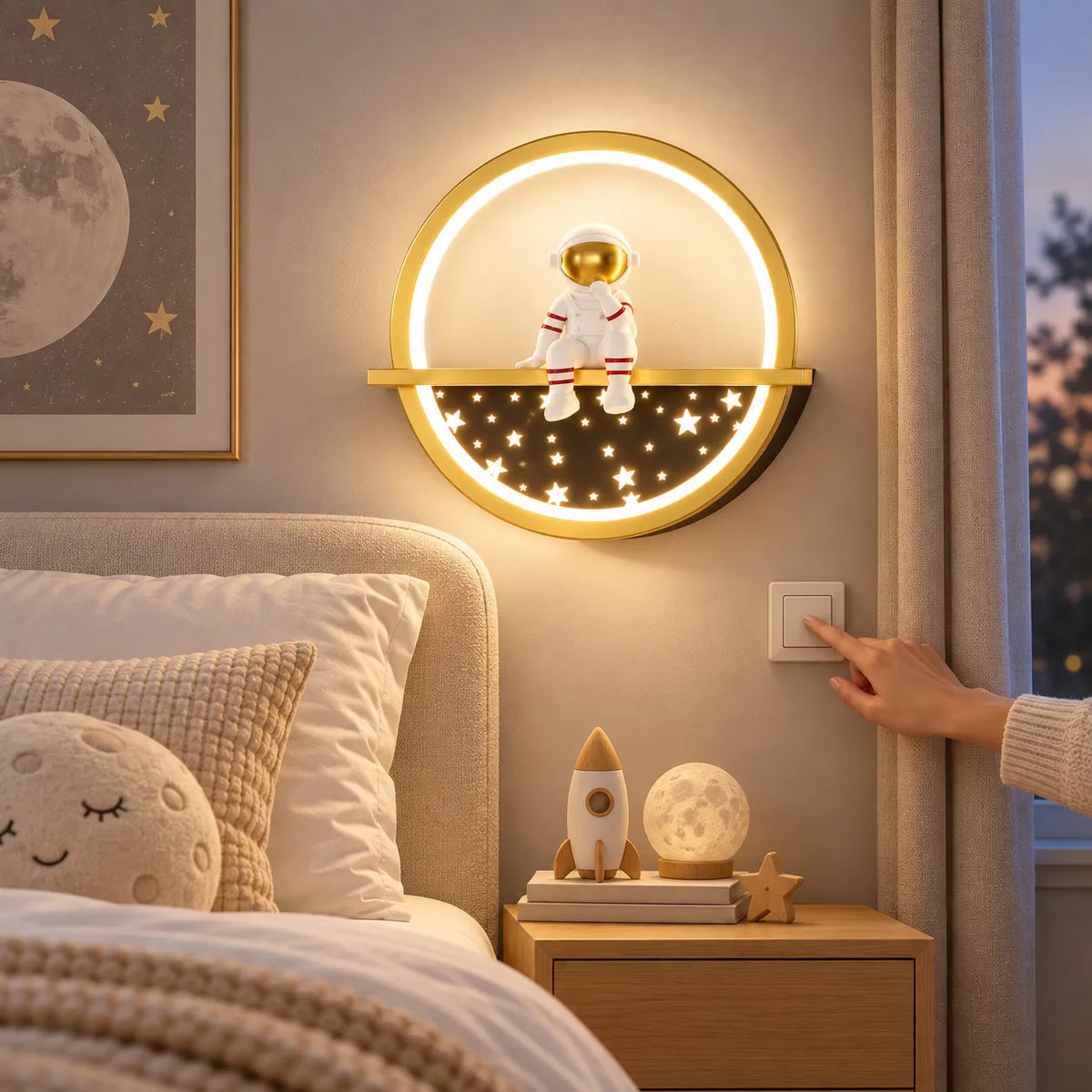 Applique murale chambre enfant | Lampe astronaute à lumière tricolore