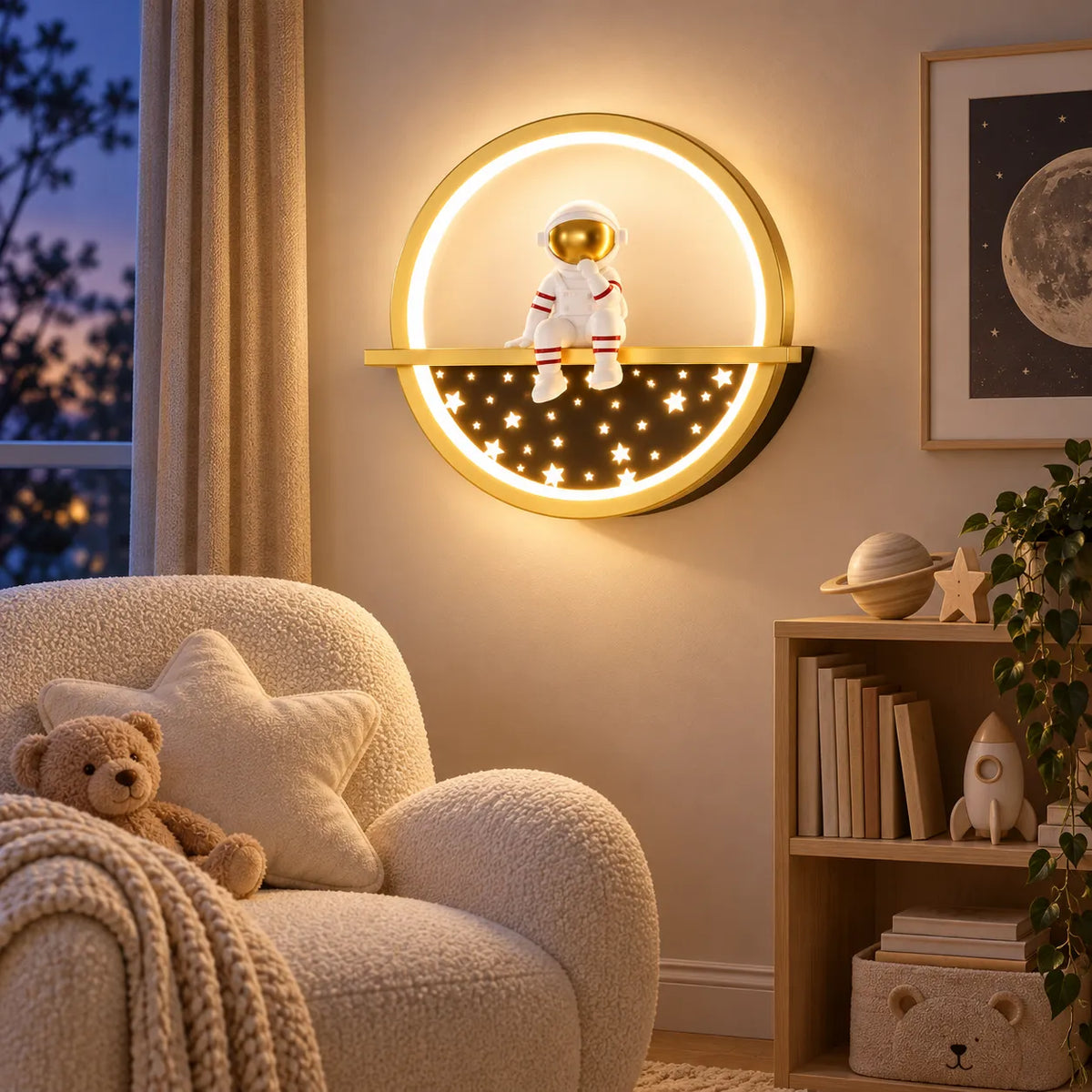 Applique murale chambre enfant | Lampe astronaute à lumière tricolore