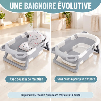 Baignoire bébé pliante | Thermomètre et coussin pour nouveau-né