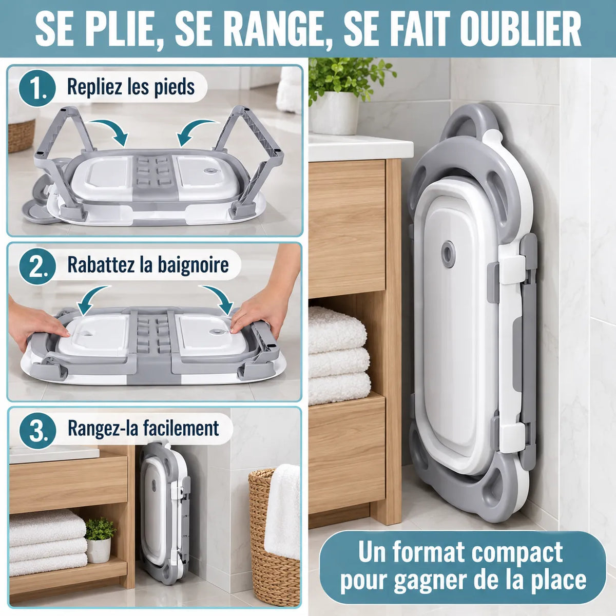 Baignoire bébé pliante | Thermomètre et coussin pour nouveau-né