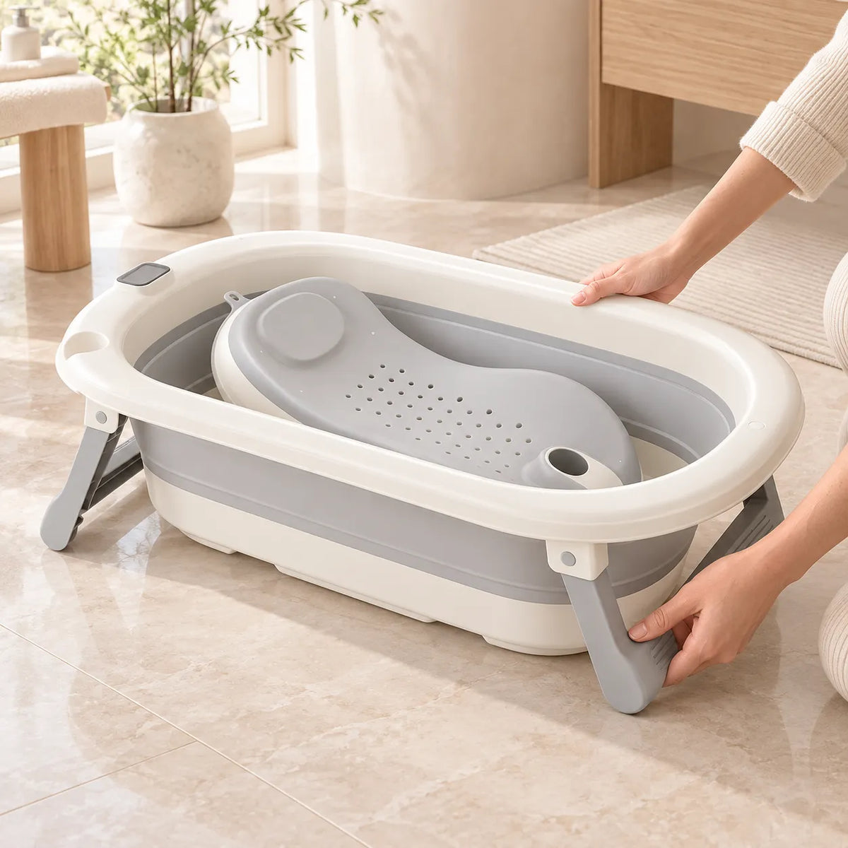 Baignoire bébé pliable XXL | Siège de bain et thermomètre intégré