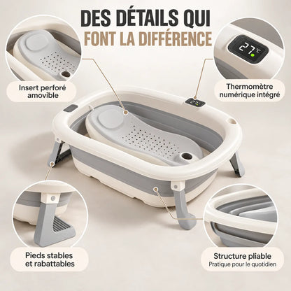 Baignoire bébé pliable XXL | Siège de bain et thermomètre intégré