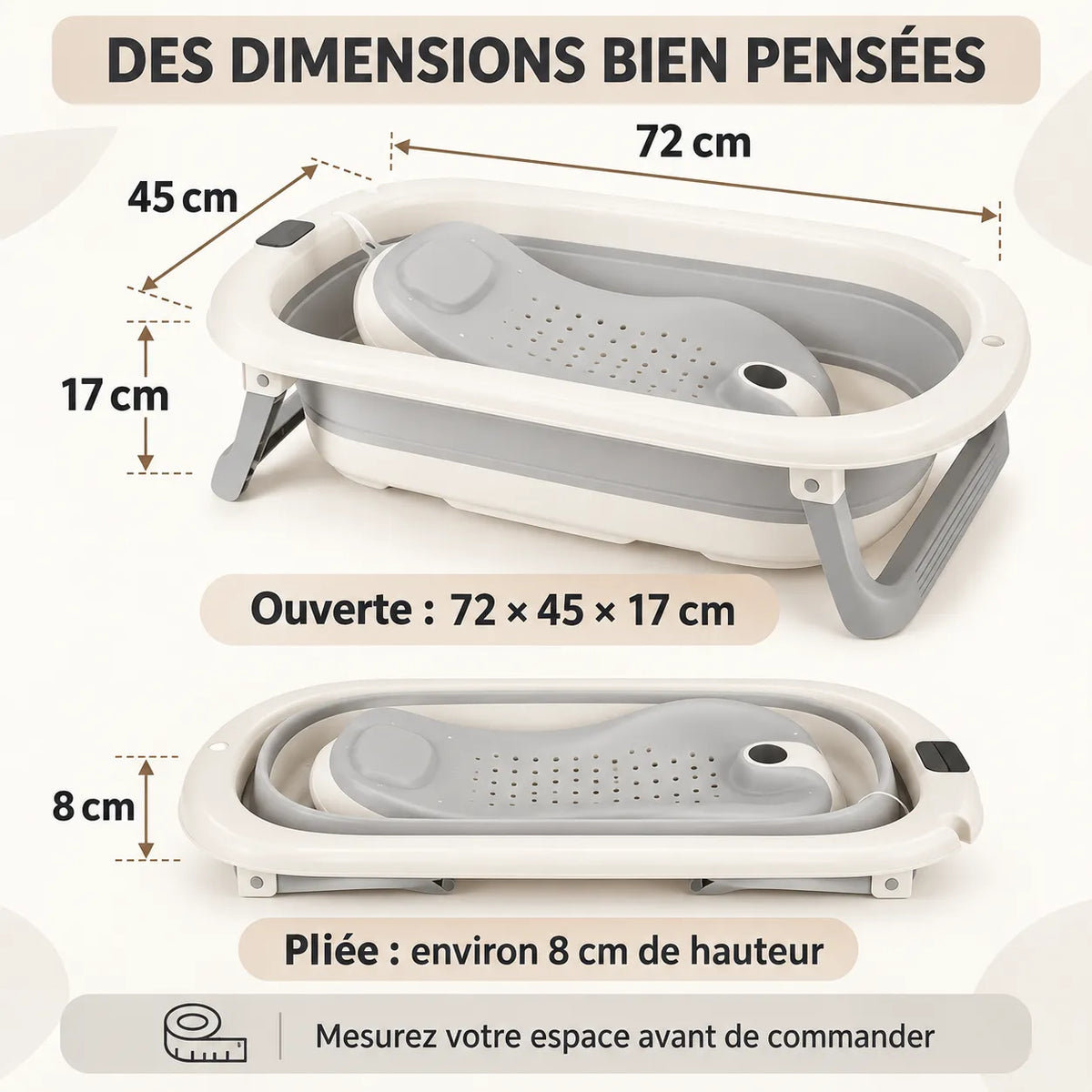 Baignoire bébé pliable XXL | Siège de bain et thermomètre intégré