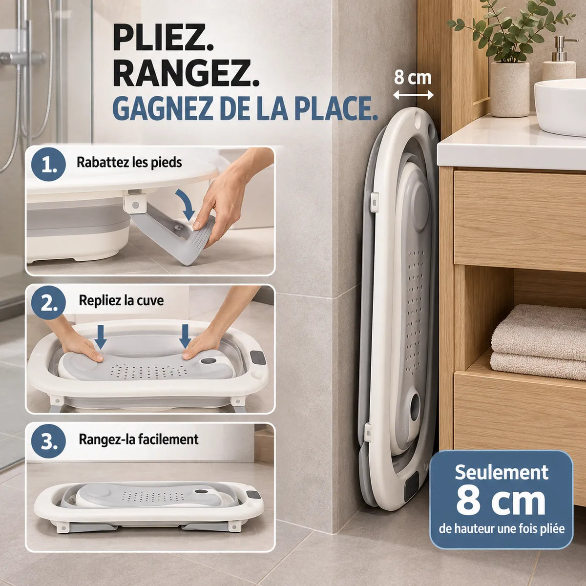 Baignoire bébé pliable XXL | Siège de bain et thermomètre intégré