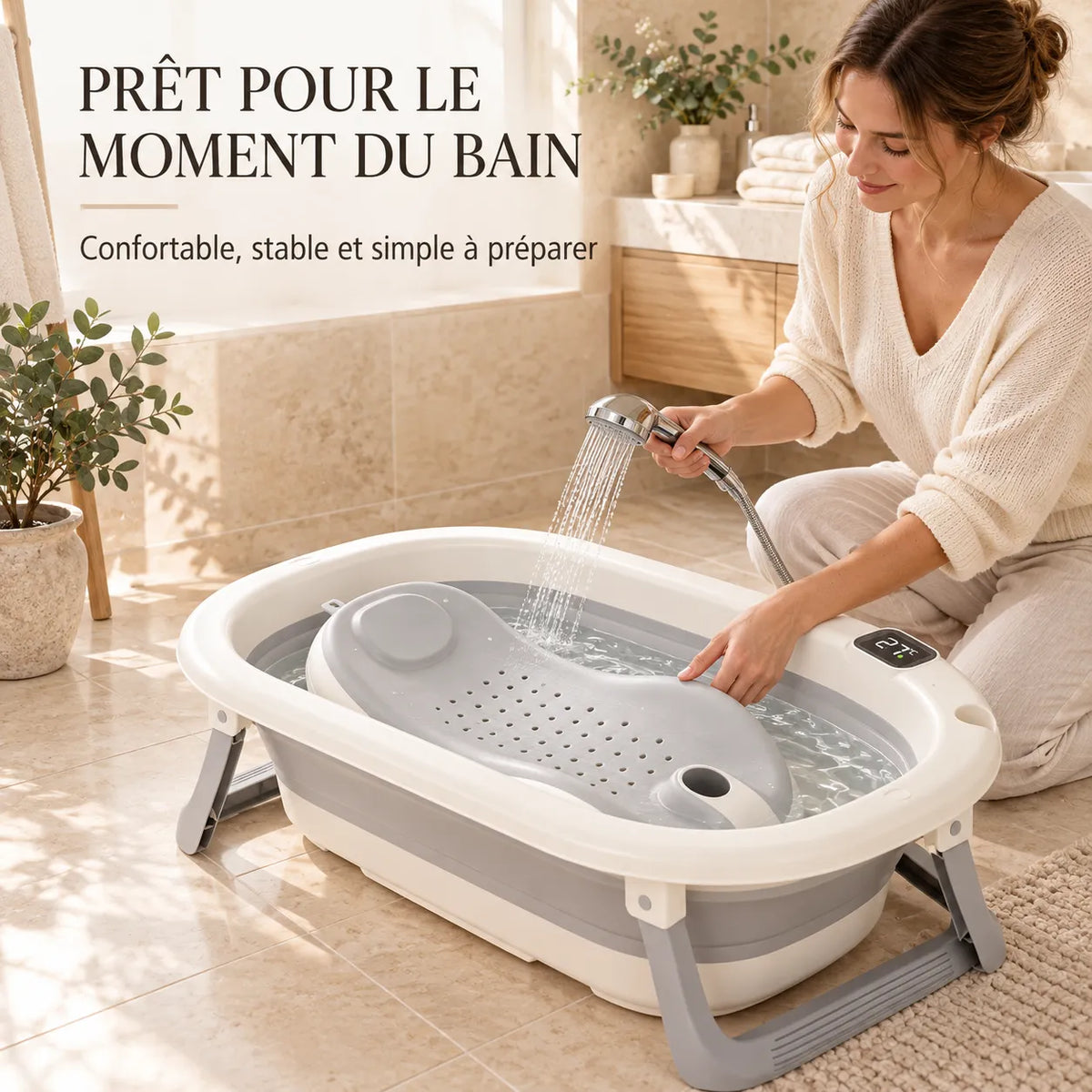 Baignoire bébé pliable XXL | Siège de bain et thermomètre intégré