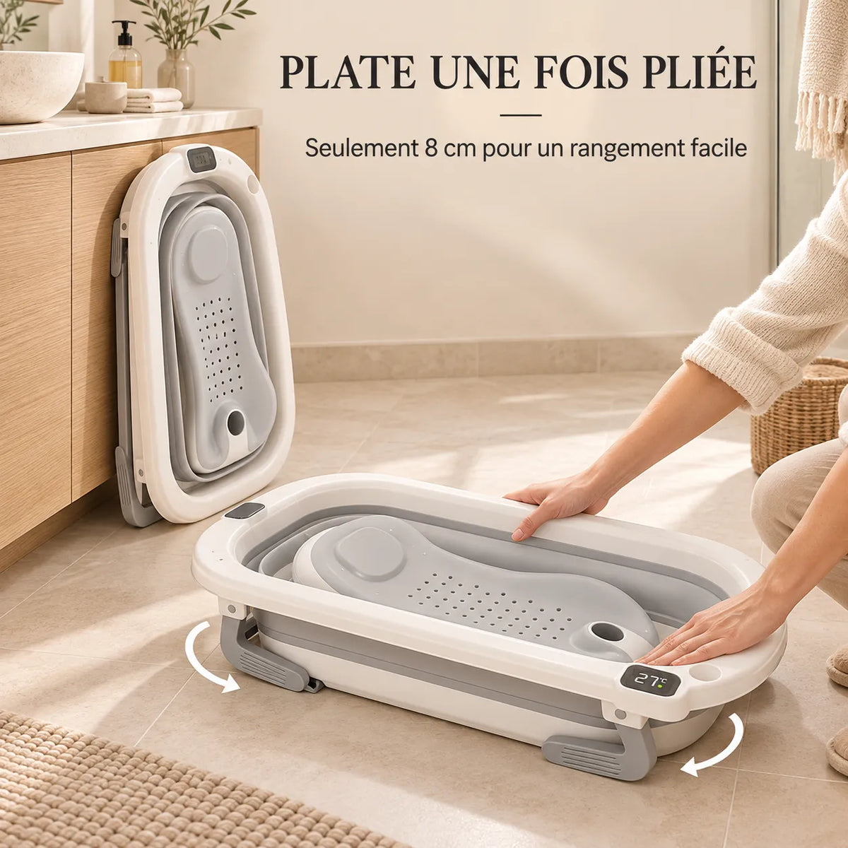 Baignoire bébé pliable XXL | Siège de bain et thermomètre intégré