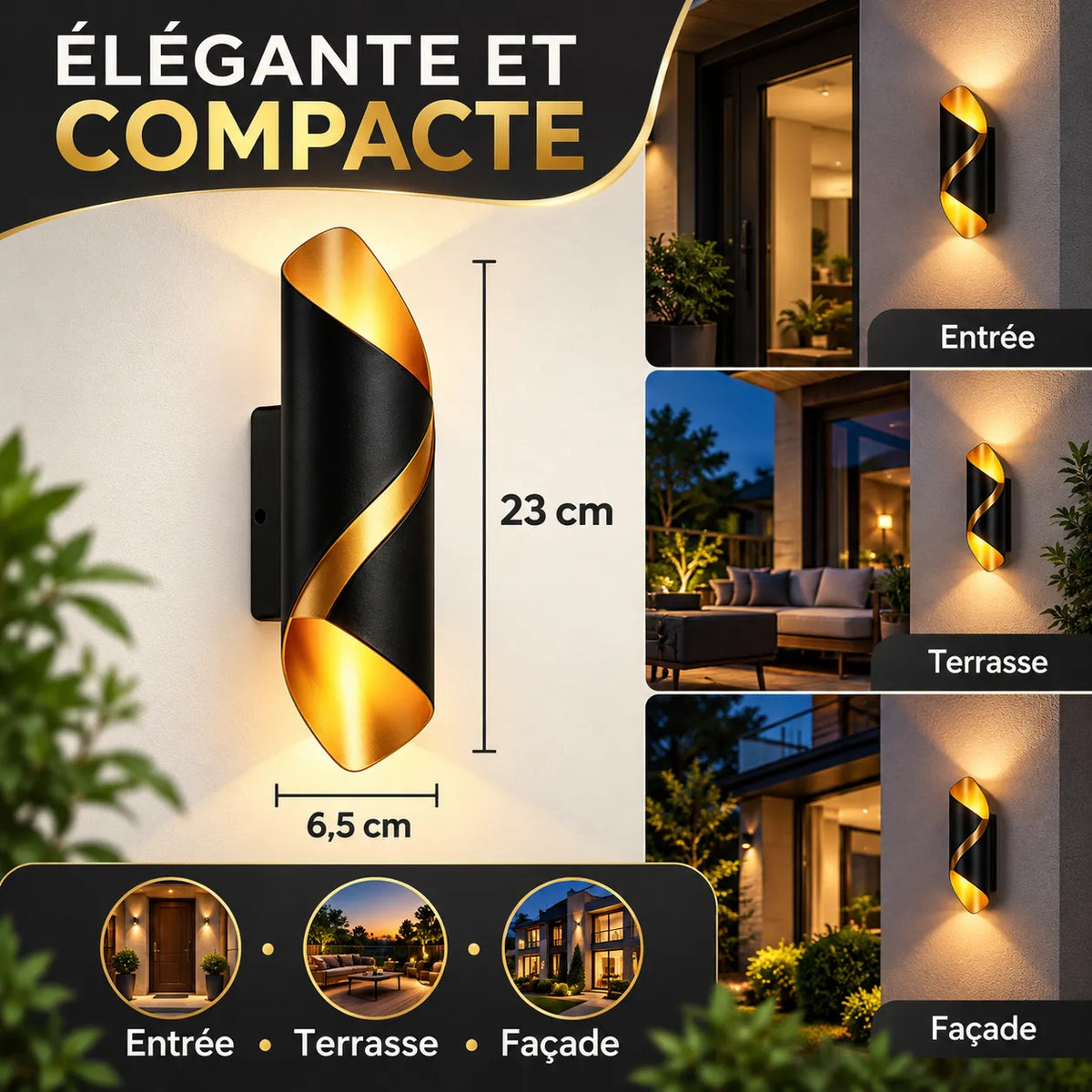 Applique murale LED en spirale | Design nordique IP65