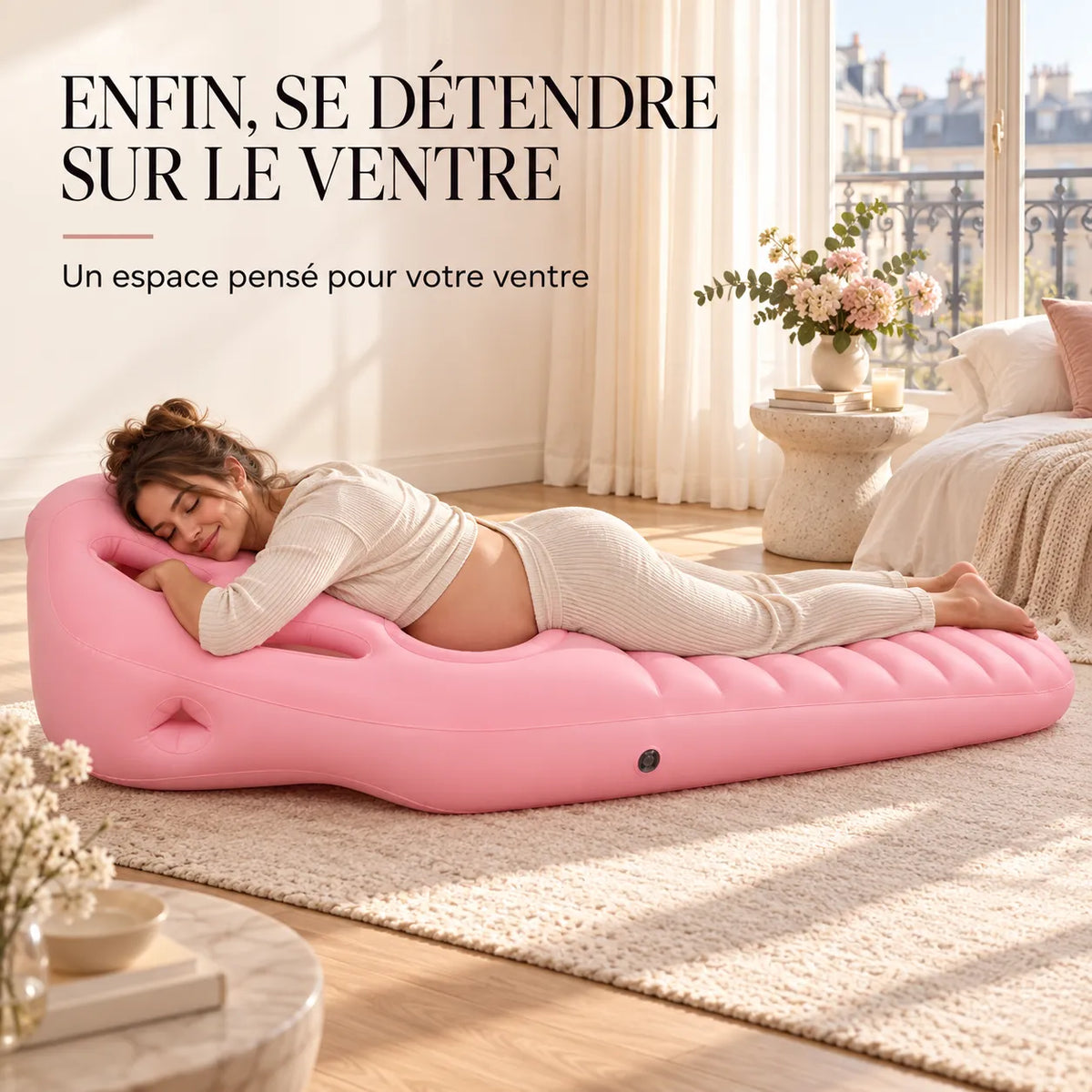 Coussin de grossesse gonflable | Matelas de maternité avec ouverture ventrale