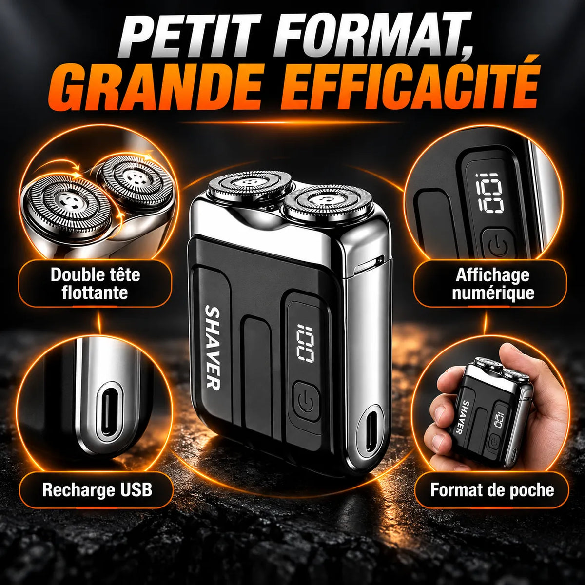 Mini rasoir électrique pour hommes | Recharge USB-C