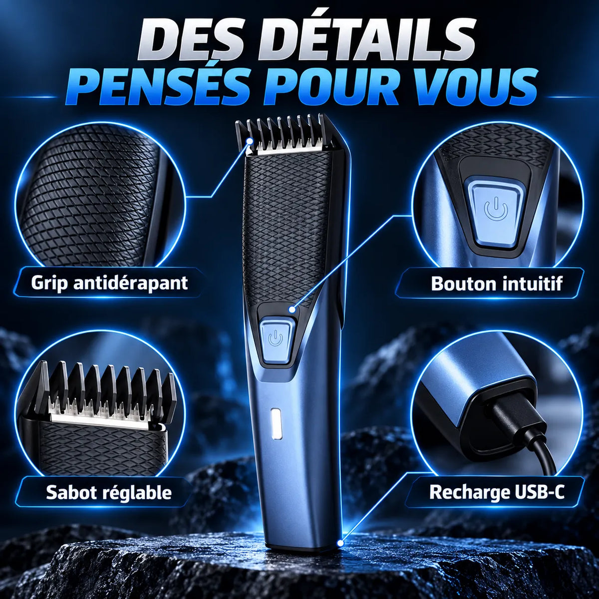 Tondeuse barbe AUTHONE sans fil USB-C pour homme