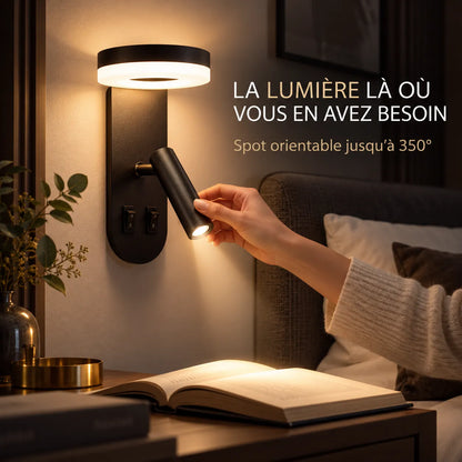 Applique murale LED pour Chambre avec spot rotatif à 350°