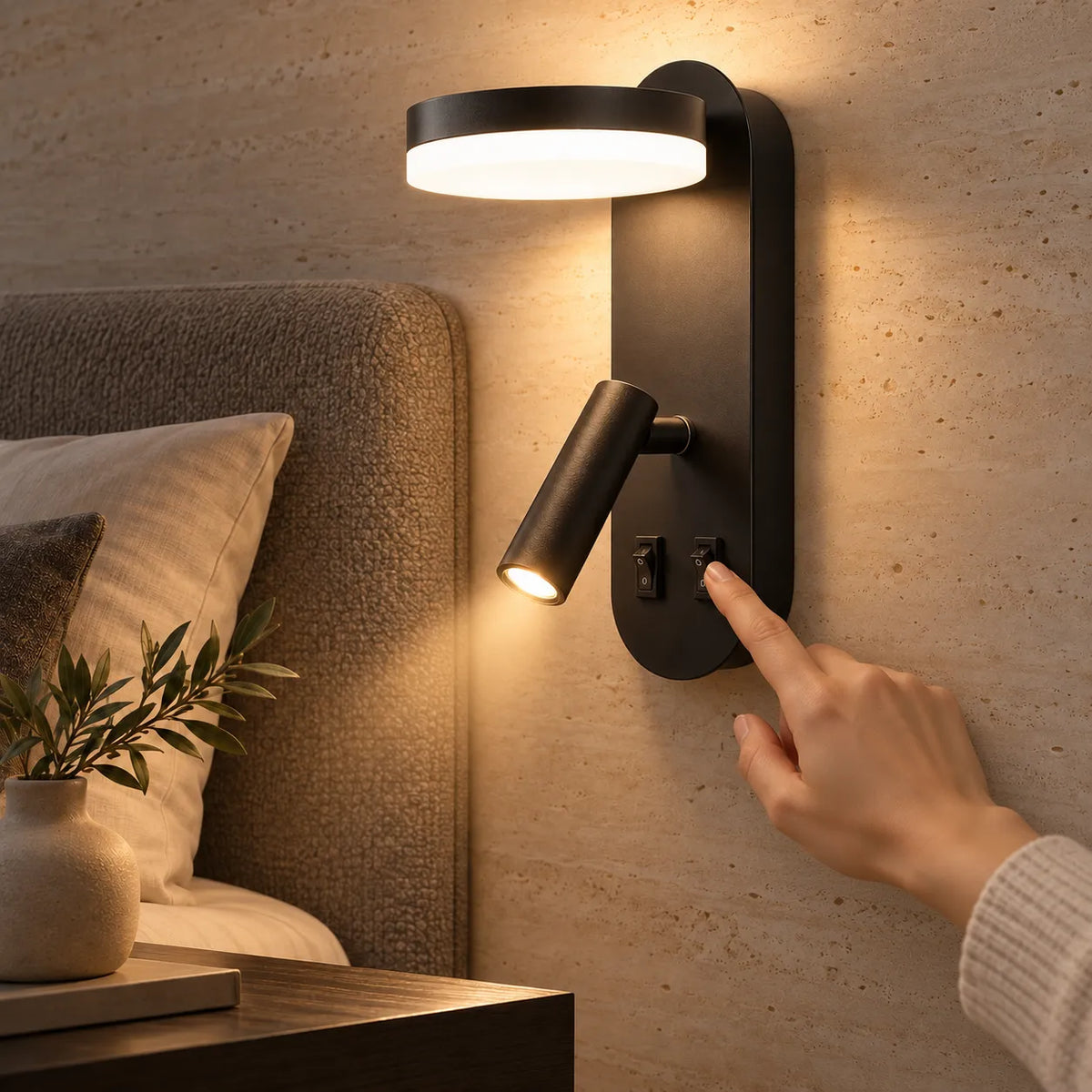 Applique murale LED pour Chambre avec spot rotatif à 350°