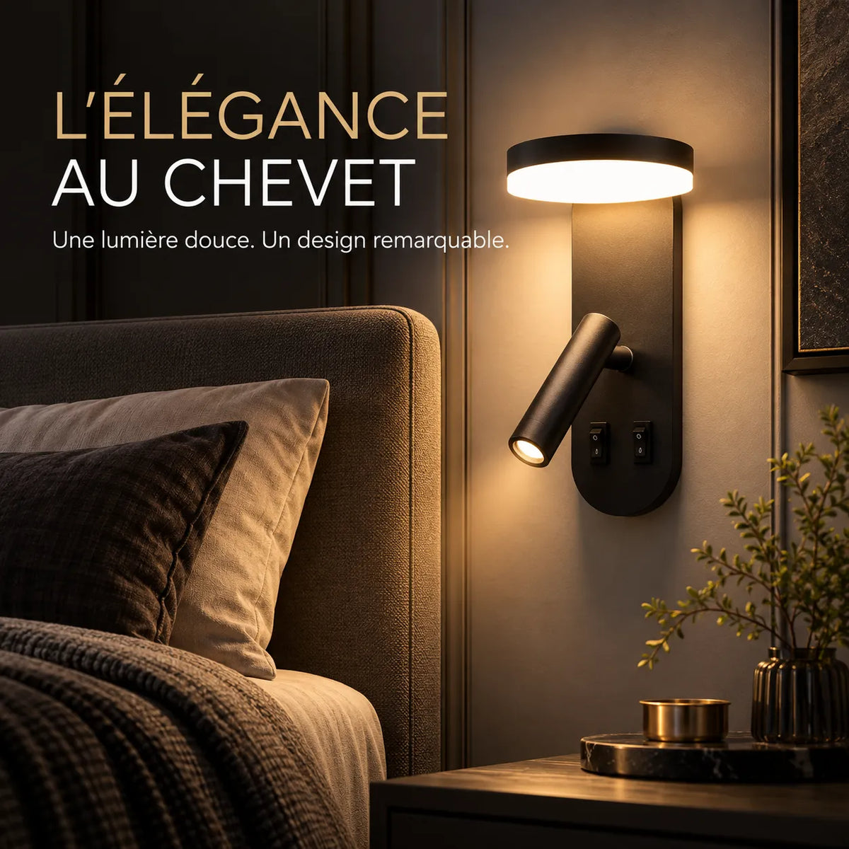 Applique murale LED pour Chambre avec spot rotatif à 350°