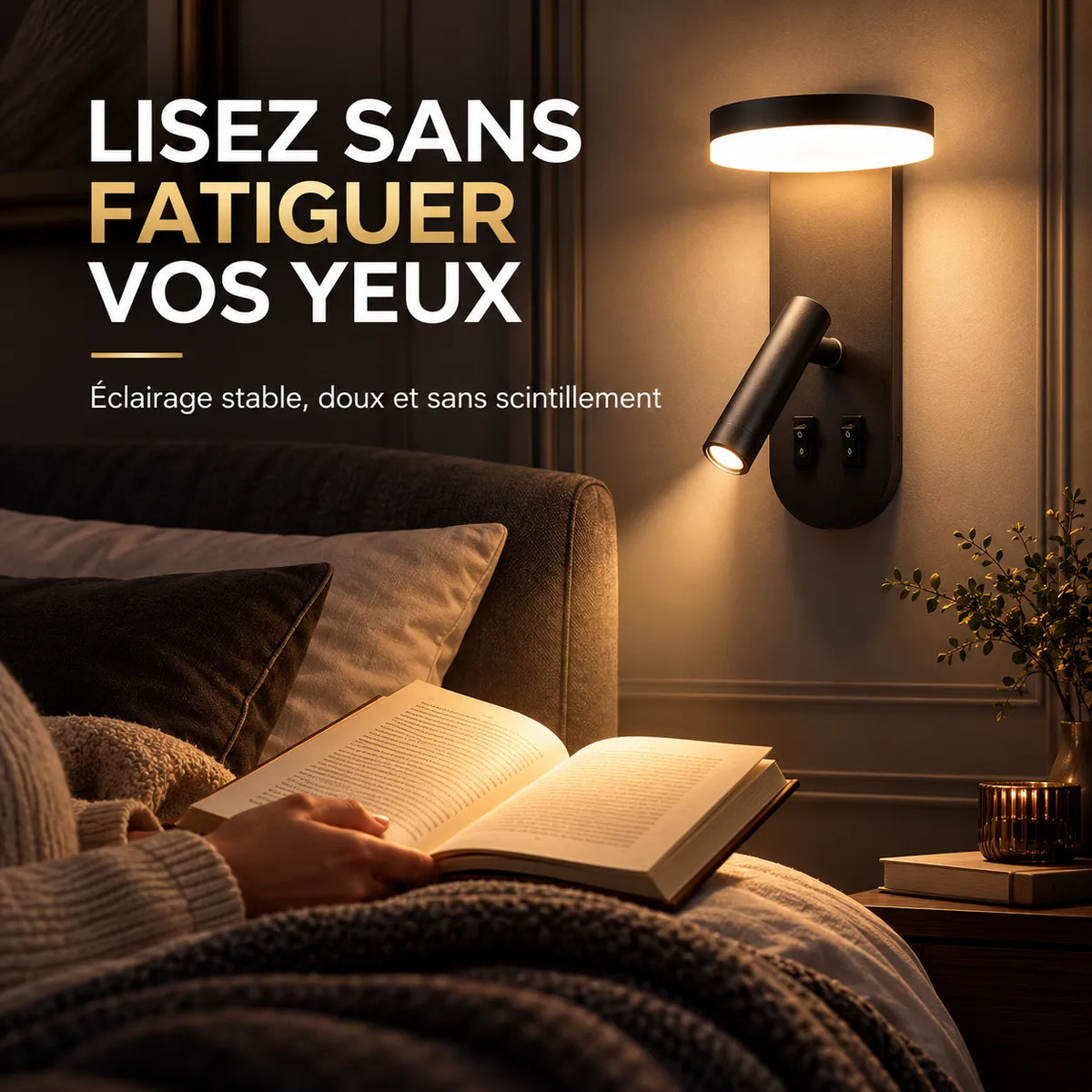 Applique murale LED pour Chambre avec spot rotatif à 350°