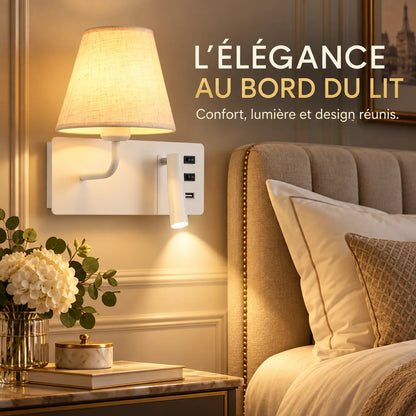 Applique murale LED nordique avec liseuse et port USB