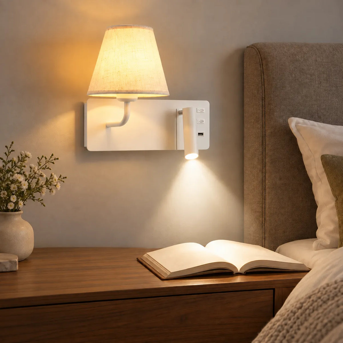 Applique murale LED nordique avec liseuse et port USB