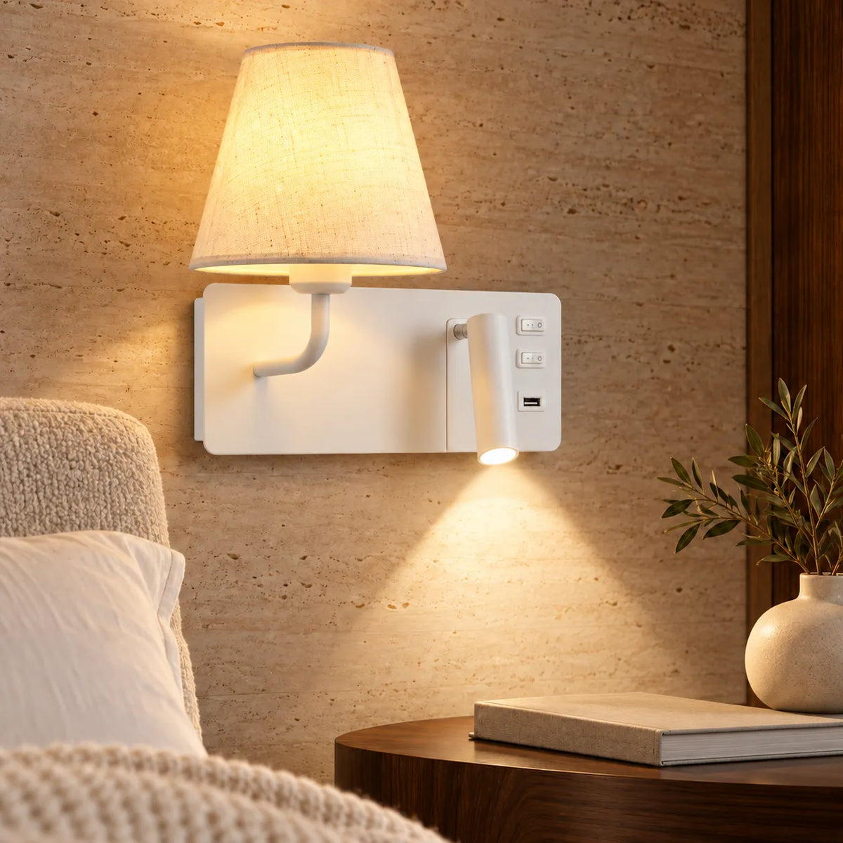 Applique murale LED nordique avec liseuse et port USB