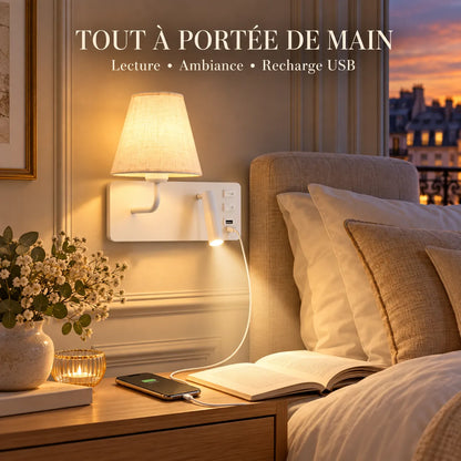 Applique murale LED nordique avec liseuse et port USB