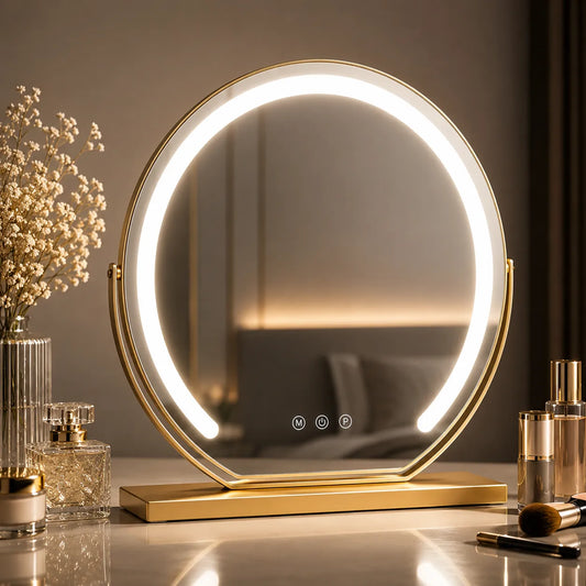 LUMINAPRO™ Éclat Doré | Élégant Miroir Maquillage LED pour les coiffeuses