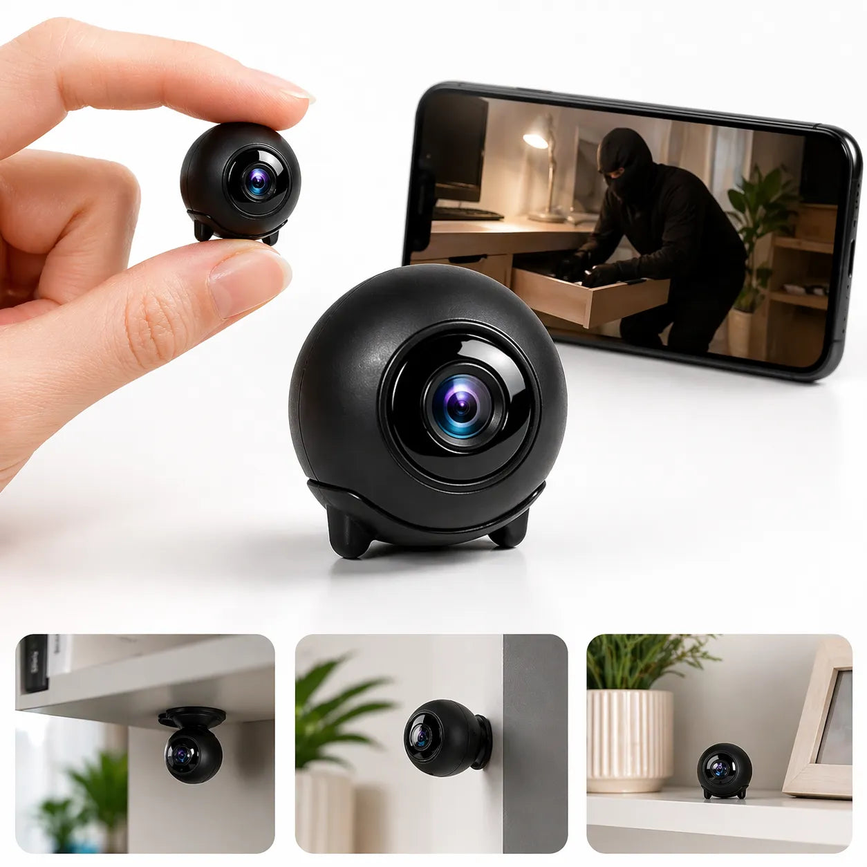 NoxCam - Mini caméra espion WiFi 1080P + vision nocturne | Surveillance maison