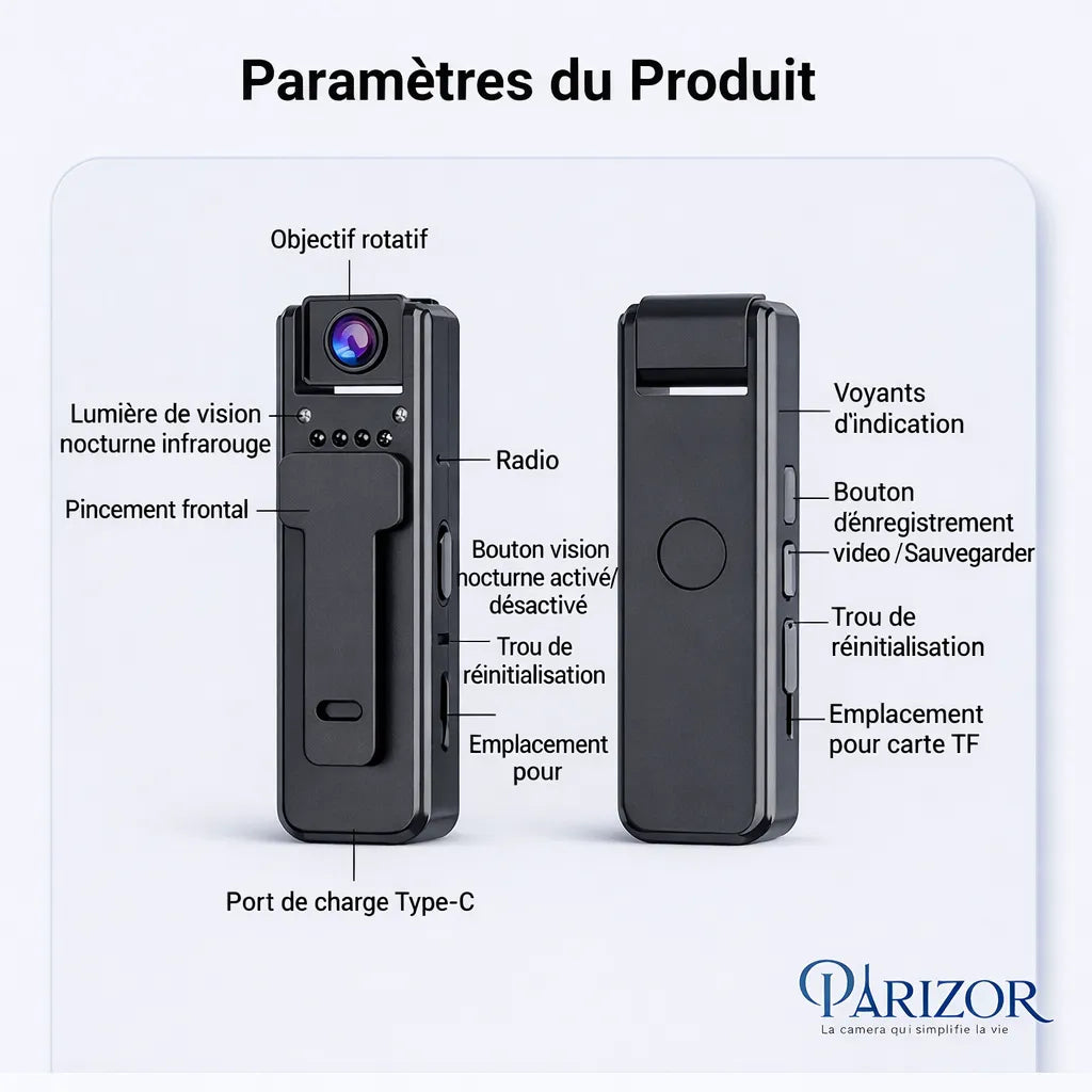 ClipCam Pro - mini caméra de surveillance, caméra espion portable, camera miniature