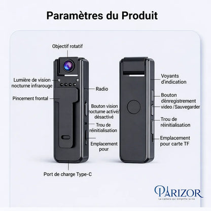 ClipCam Pro - mini caméra de surveillance, caméra espion portable, camera miniature