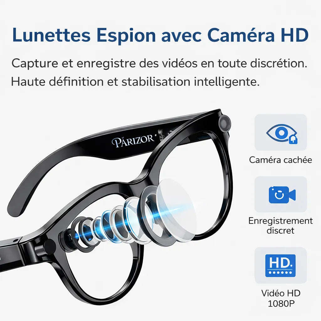 VisionAI Glass – lunettes avec caméra espion - mini caméra de surveillance