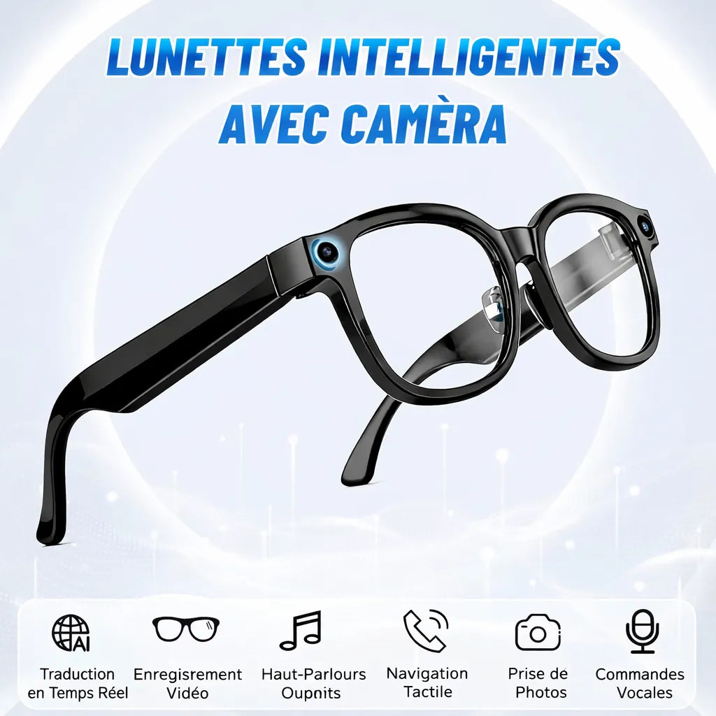 VisionAI Glass – lunettes avec caméra espion - mini caméra de surveillance