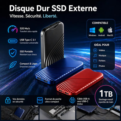 SSD Disque Dur Swift Vault Pro | Disqu e dur externe ssd 2 To USB 3.1 Haute Vitesse