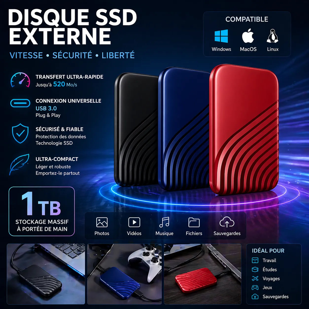 SSD Disque Dur Swift Vault Pro | Disqu e dur externe ssd 2 To USB 3.1 Haute Vitesse