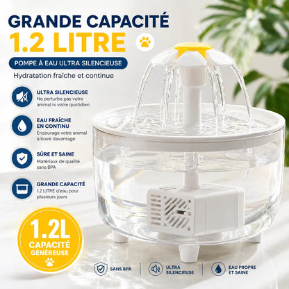 Fontaine LumiFleur - Fontaine à eau pour chat 1,2L USB silencieuse, 3 modes & filtre charbon