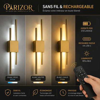 AuraTwin™ -  Applique murale sans fil | Lampe murale LED rechargeable USB-C