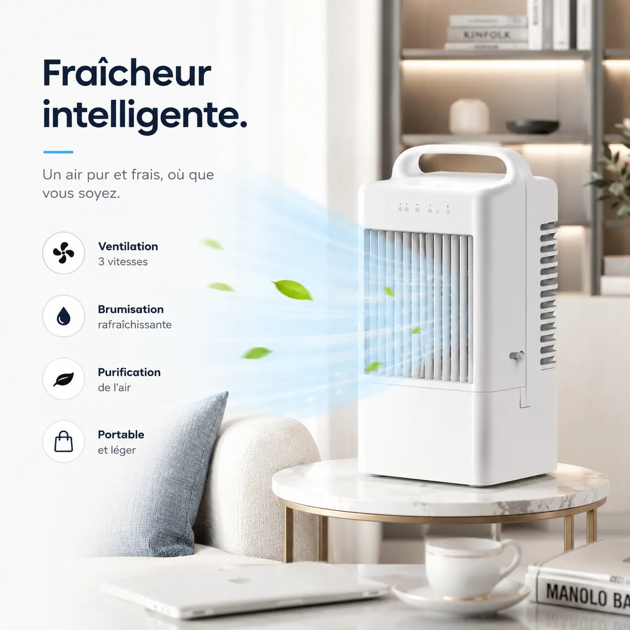 IceBreeze | Petit Ventilateur Rafraîchisseur d'Air de Bureau USB avec Eau et Glace