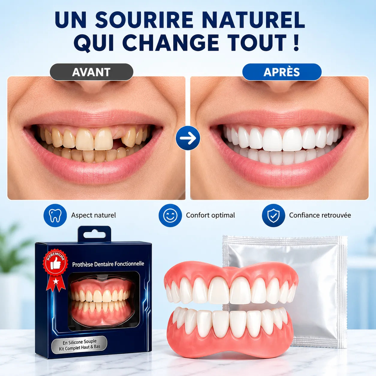 SmileElite | Prothèse Dentaire Amovible Premium avec Dentier en Silicone