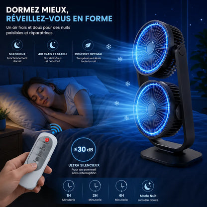 TwinBreeze | Ventilateur de Bureau Double Tête Rechargeable USB