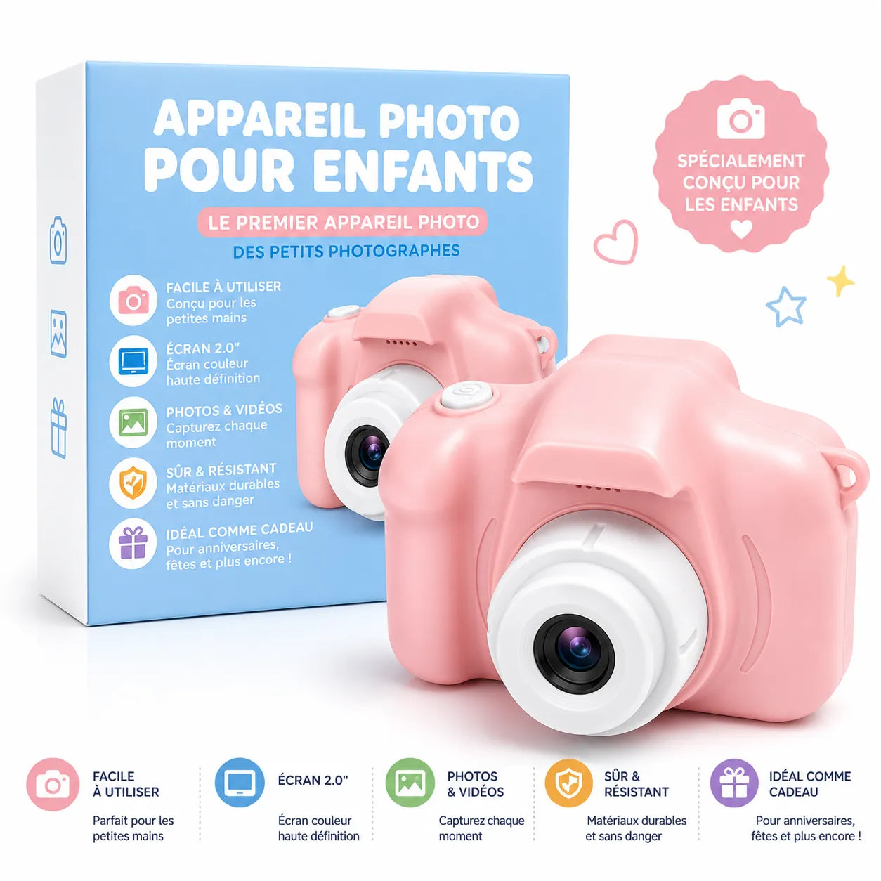 KidsCam Pro | Appareil Photo Enfant HD Rechargeable et Créatif
