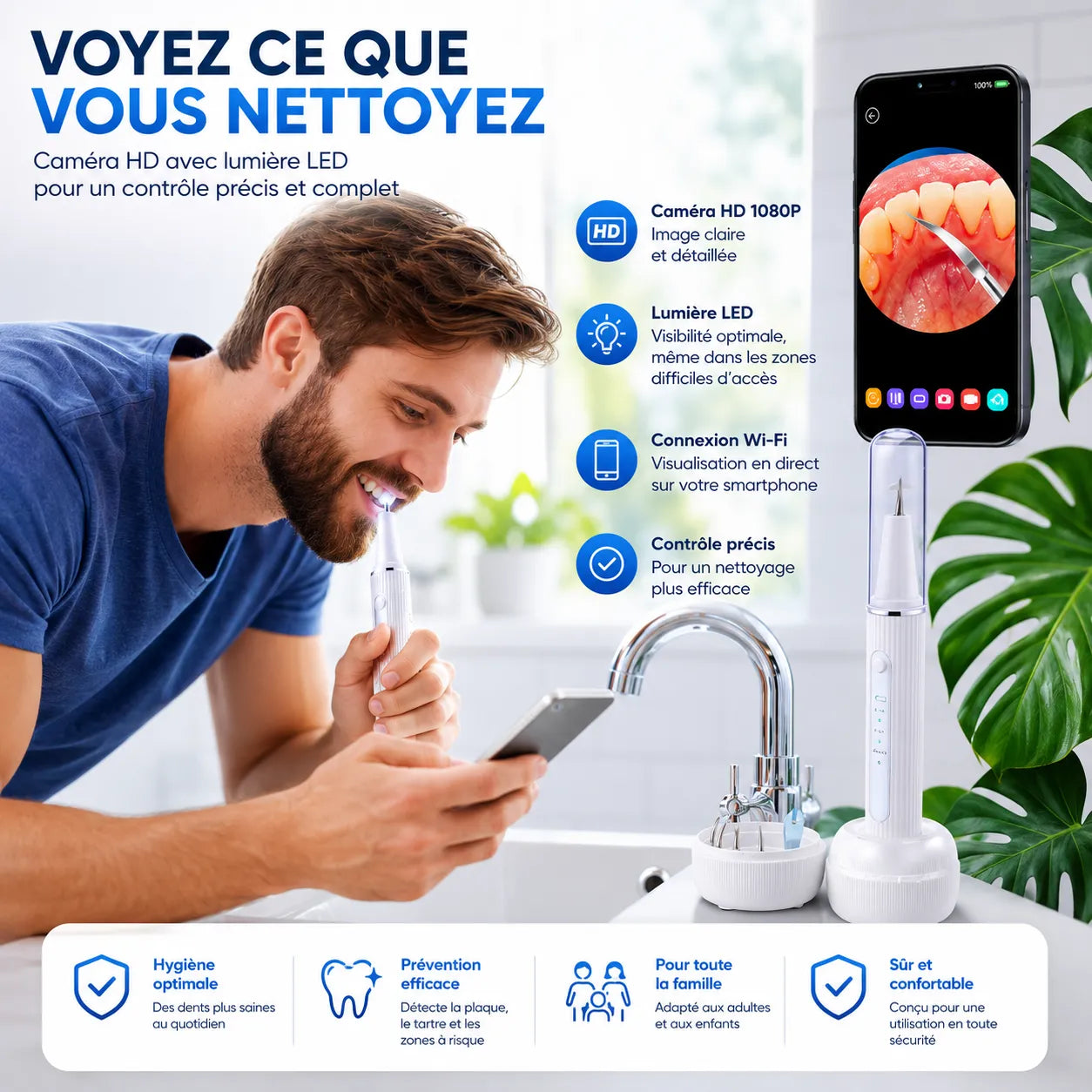 UltraSpark | Nettoyeur de Dents à Ultrasons avec Caméra Intégrée